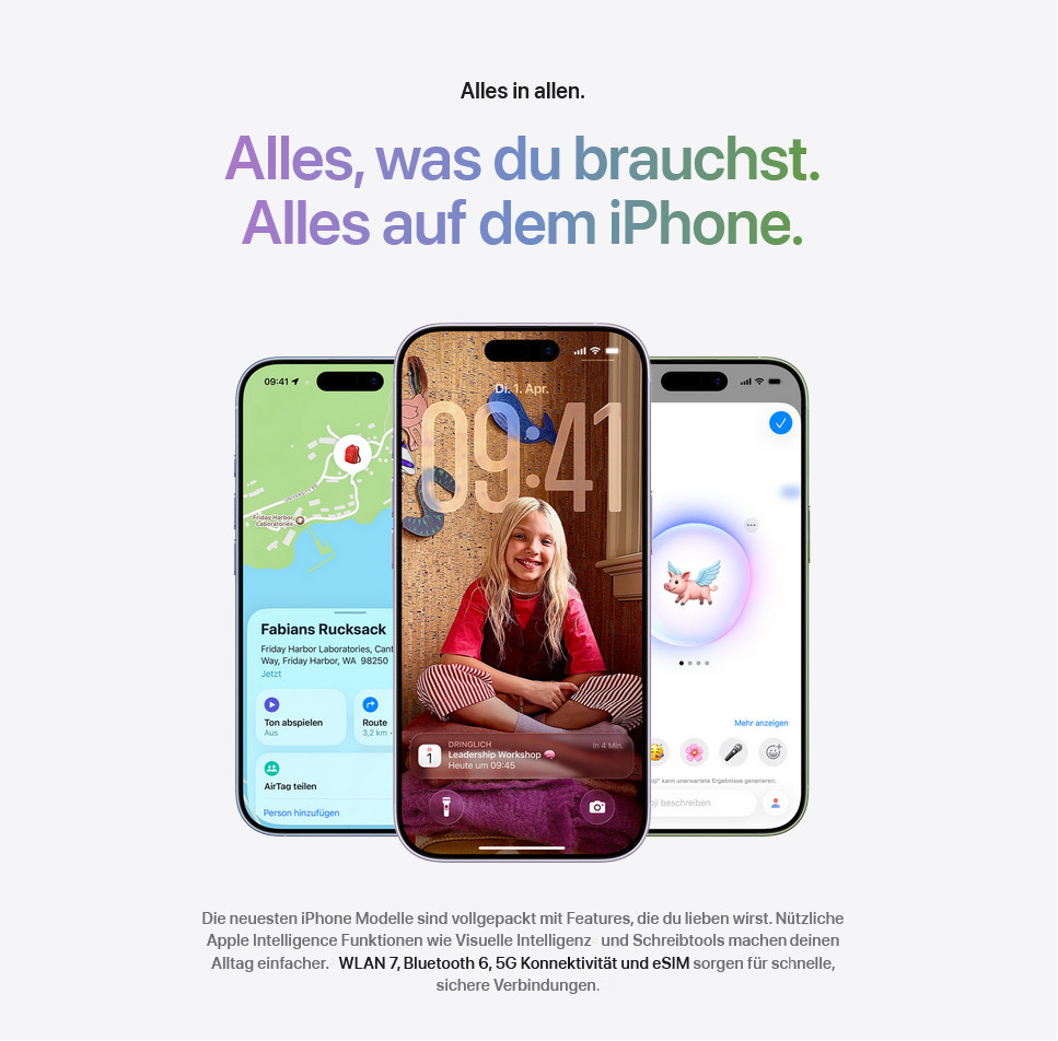 iPhone 17 Konnektivität mit WLAN 7, Bluetooth 6 und 5G