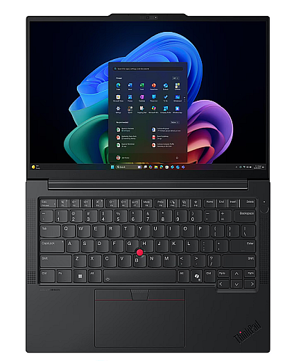 Draufsicht auf das geöffnete Lenovo ThinkPad E14 Gen 8 Intel 21Y6000FGE mit Display, Tastatur, Touchpad und klassischem ThinkPad Layout.
